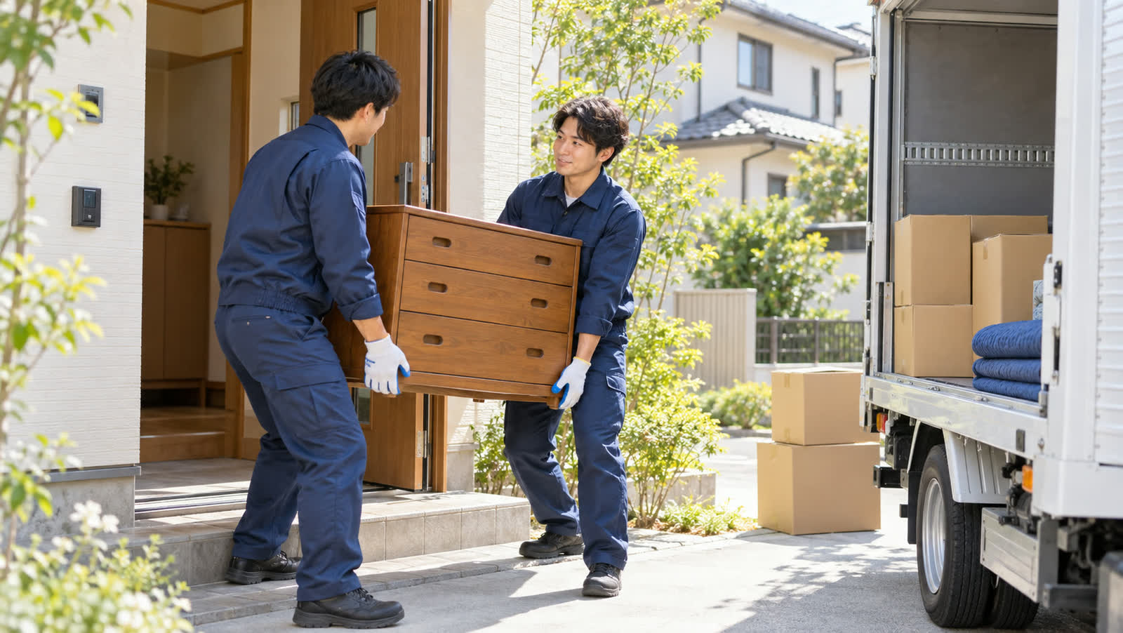 家具を運び出す片付けスタッフ